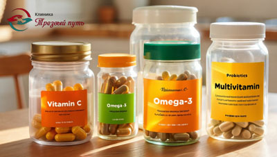 баночки с витаминами на столе